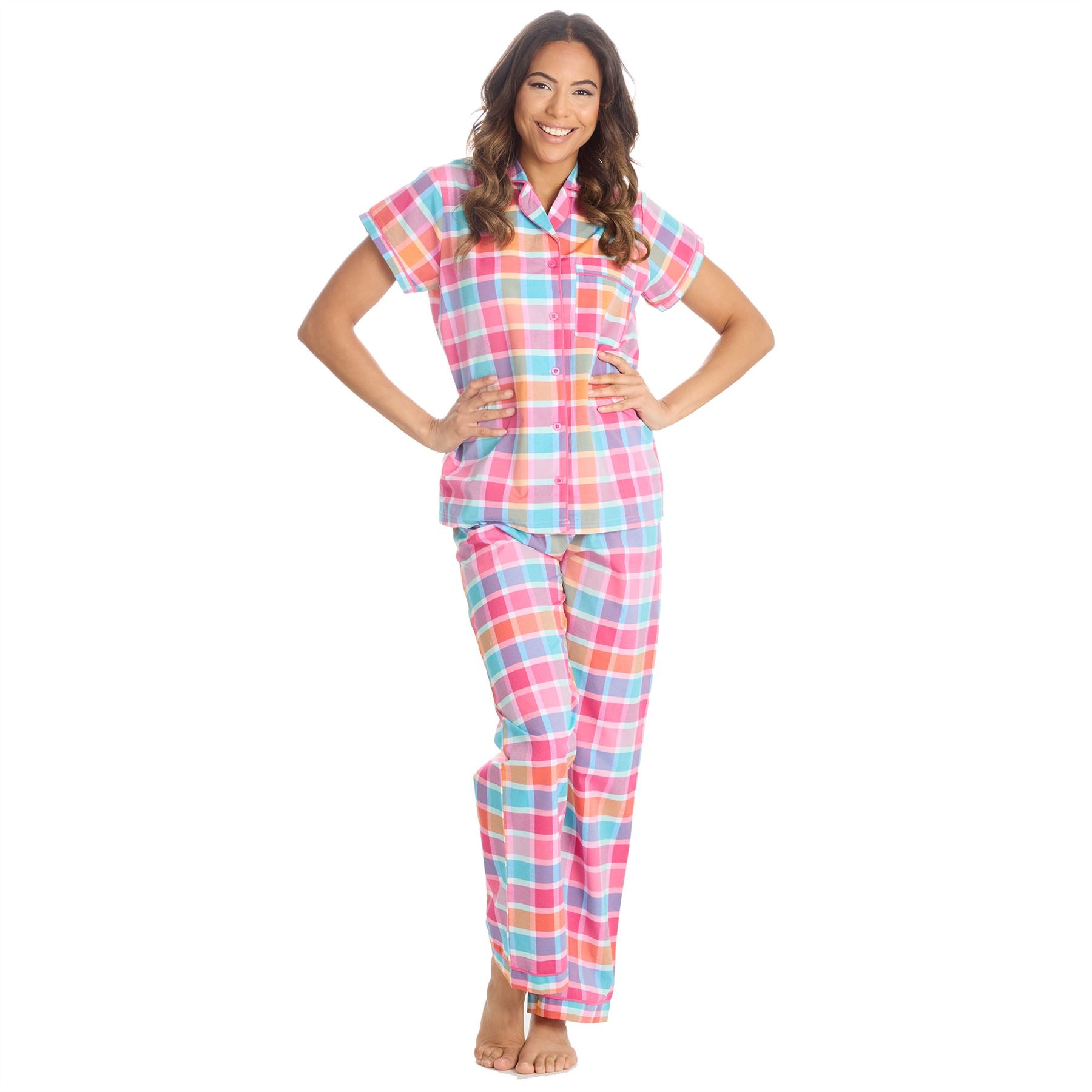 Womens/Ladies Pyjamas Yarn Dyed Woven Check Pyjama Set PJs Size 8-22