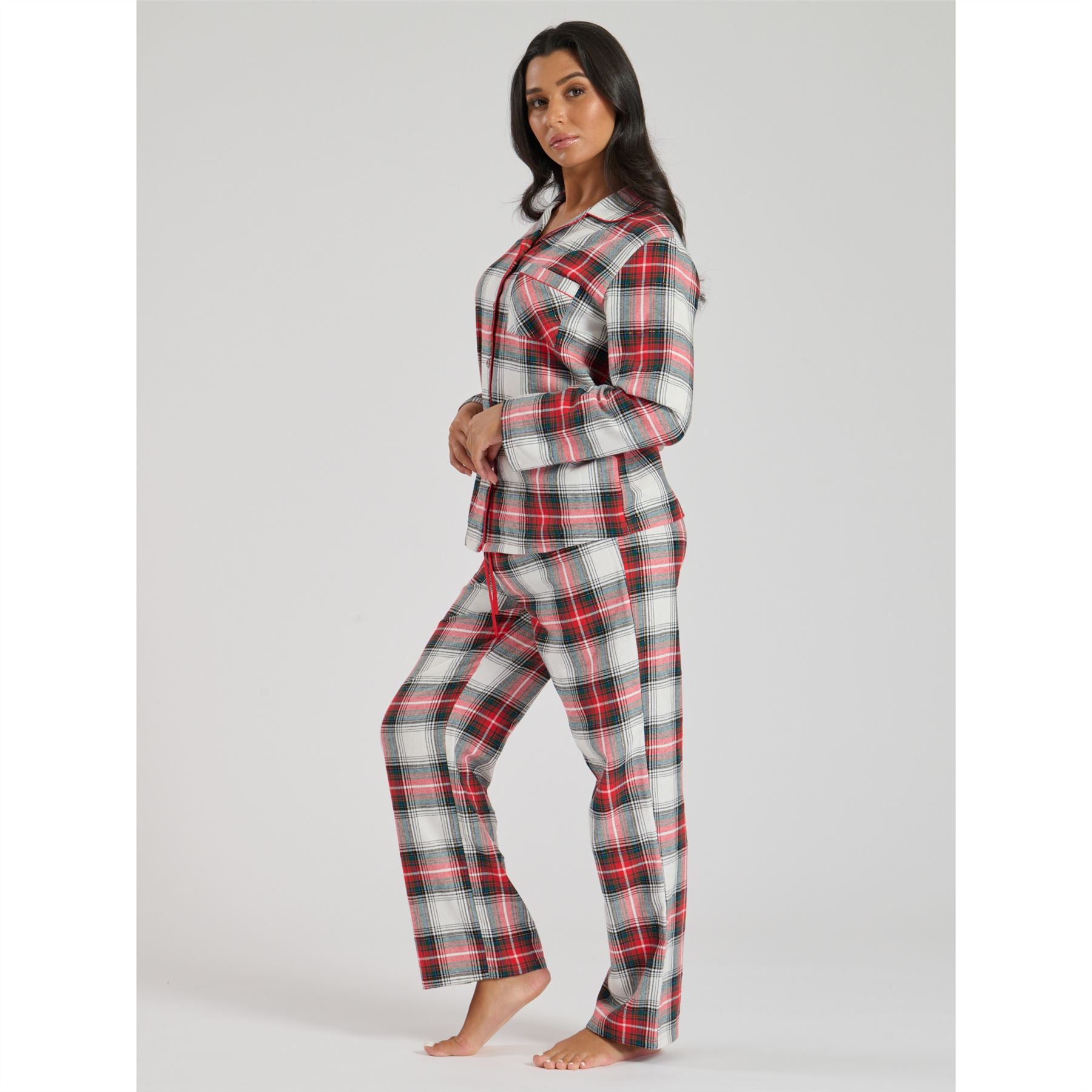 Ladies Brushed Cotton Flannel Check Pyjamas Pyjama Set Womens PJs Red Size 8-22