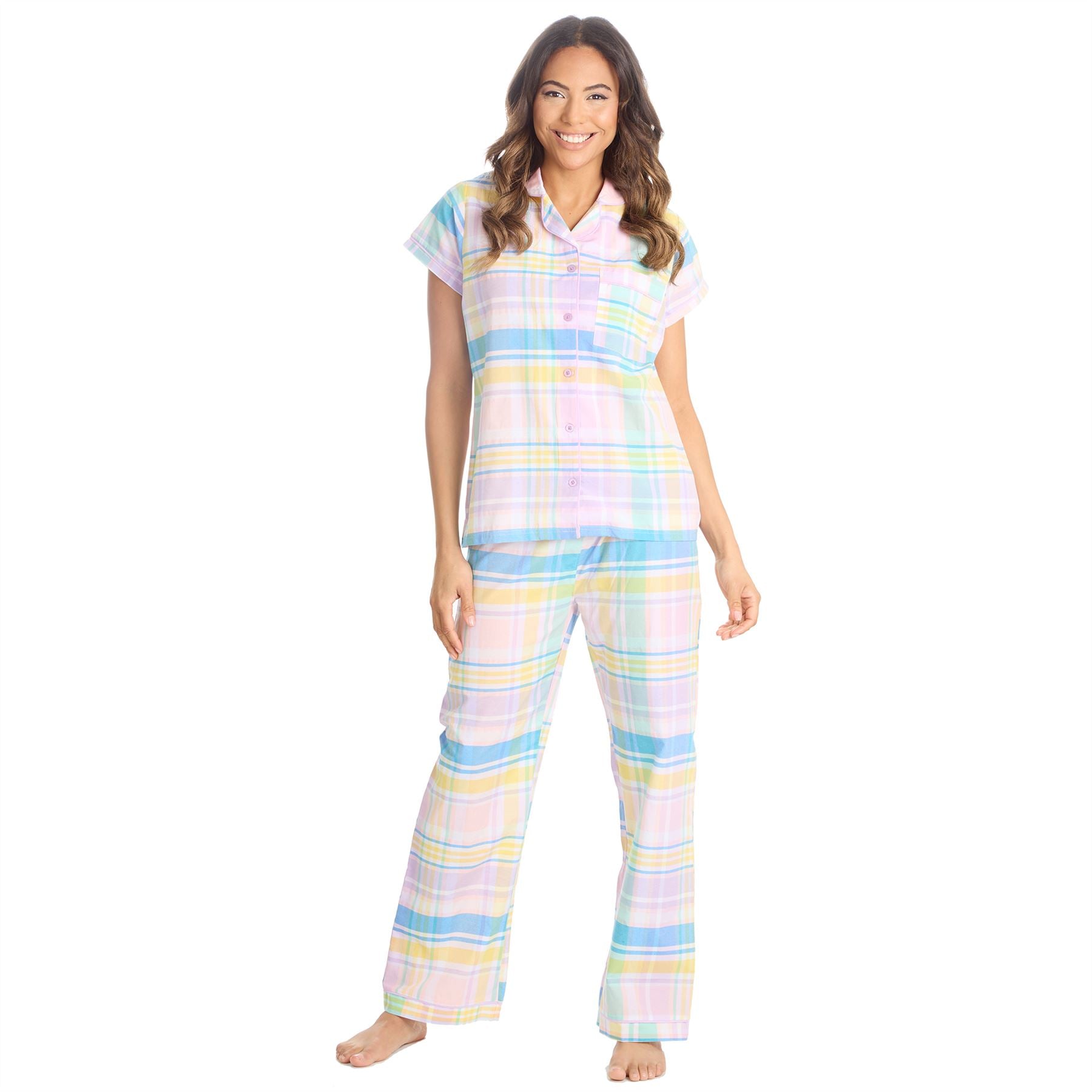 Womens/Ladies Pyjamas Yarn Dyed Woven Check Pyjama Set PJs Size 8-22