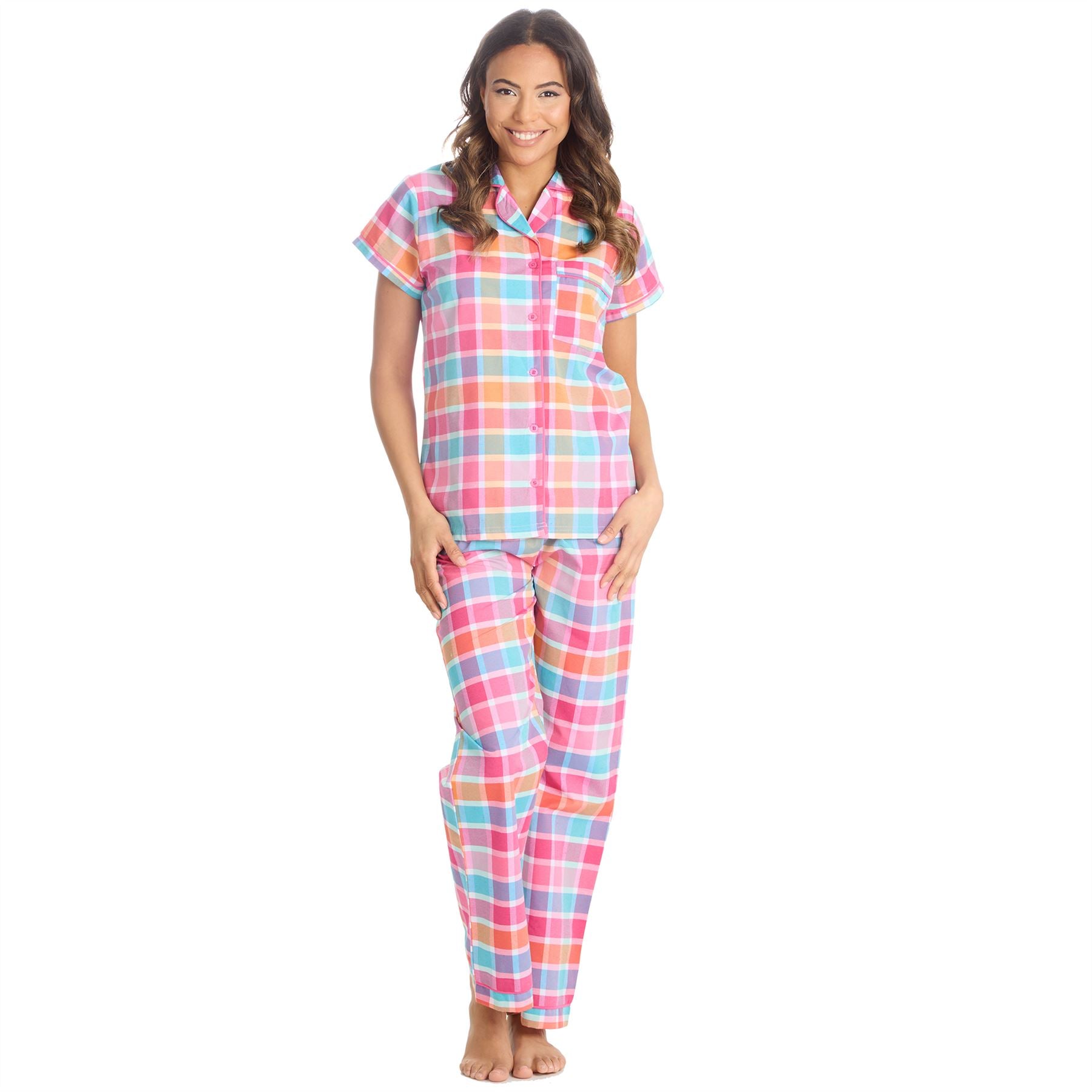 Womens/Ladies Pyjamas Yarn Dyed Woven Check Pyjama Set PJs Size 8-22