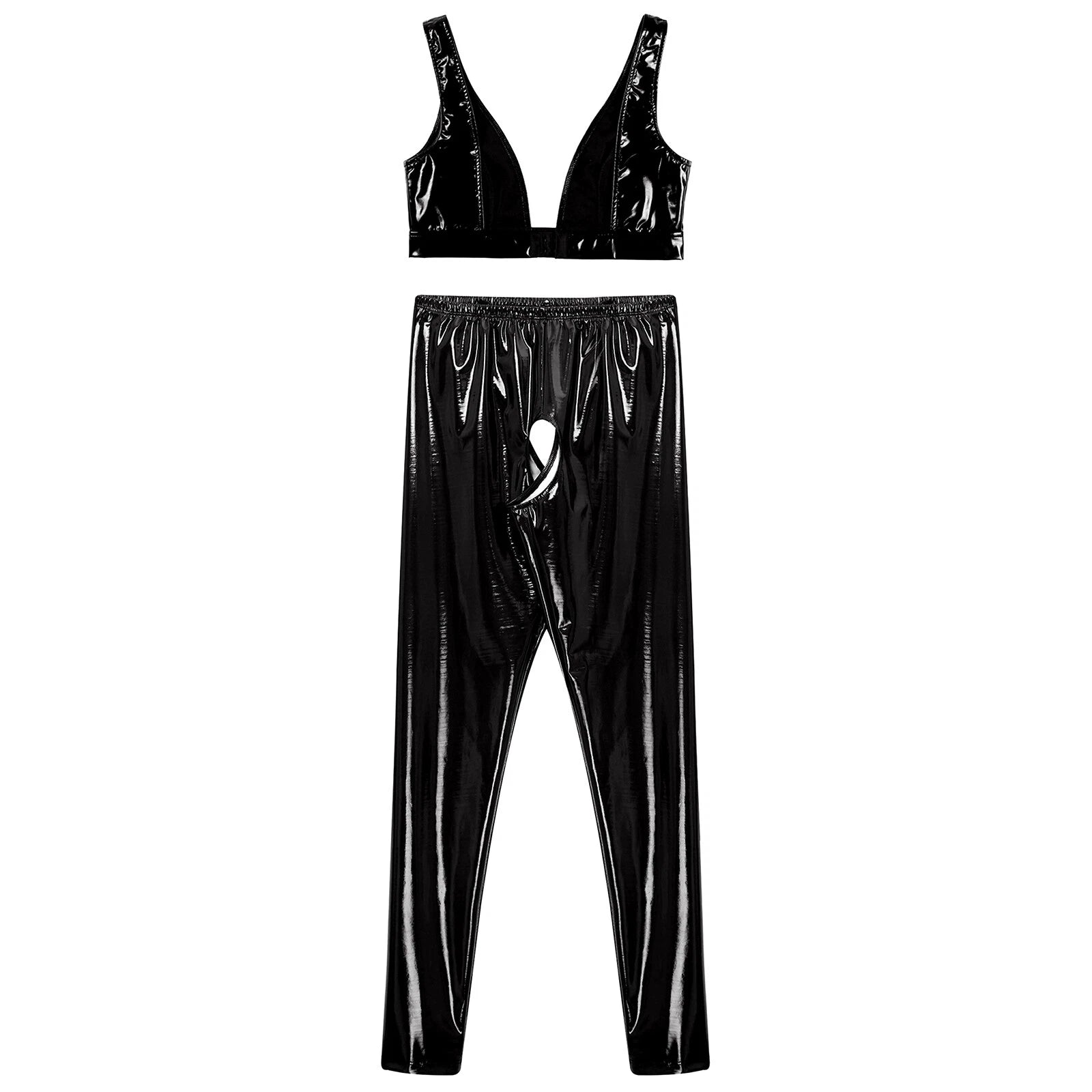 Womens Lingerie Set Crotchless Clubwear Patent Leather Catsuit Wirefree Costume