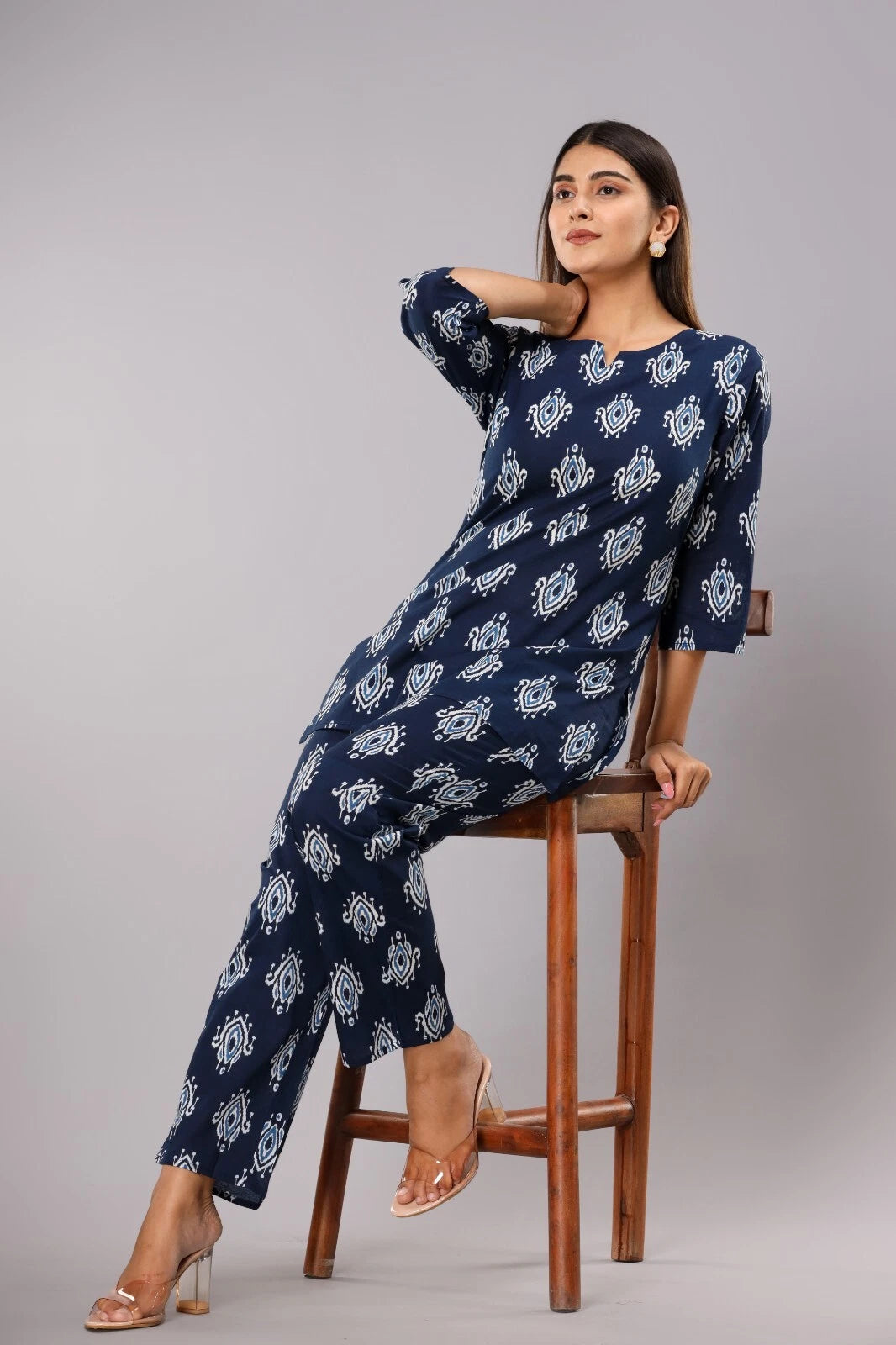 Women's 3/4 Sleeve top & Pajama Set Sleepwear Lounge Dress Night Suit Soft Comfy