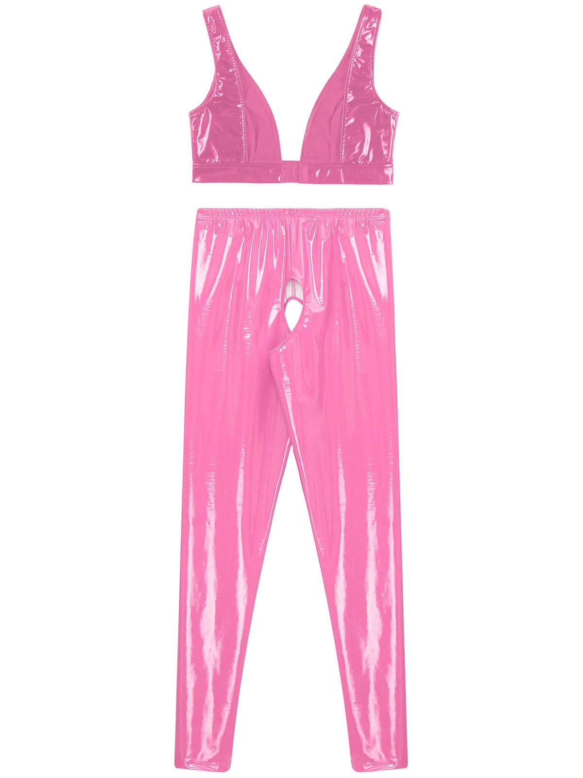 Womens Lingerie Set Crotchless Clubwear Patent Leather Catsuit Wirefree Costume