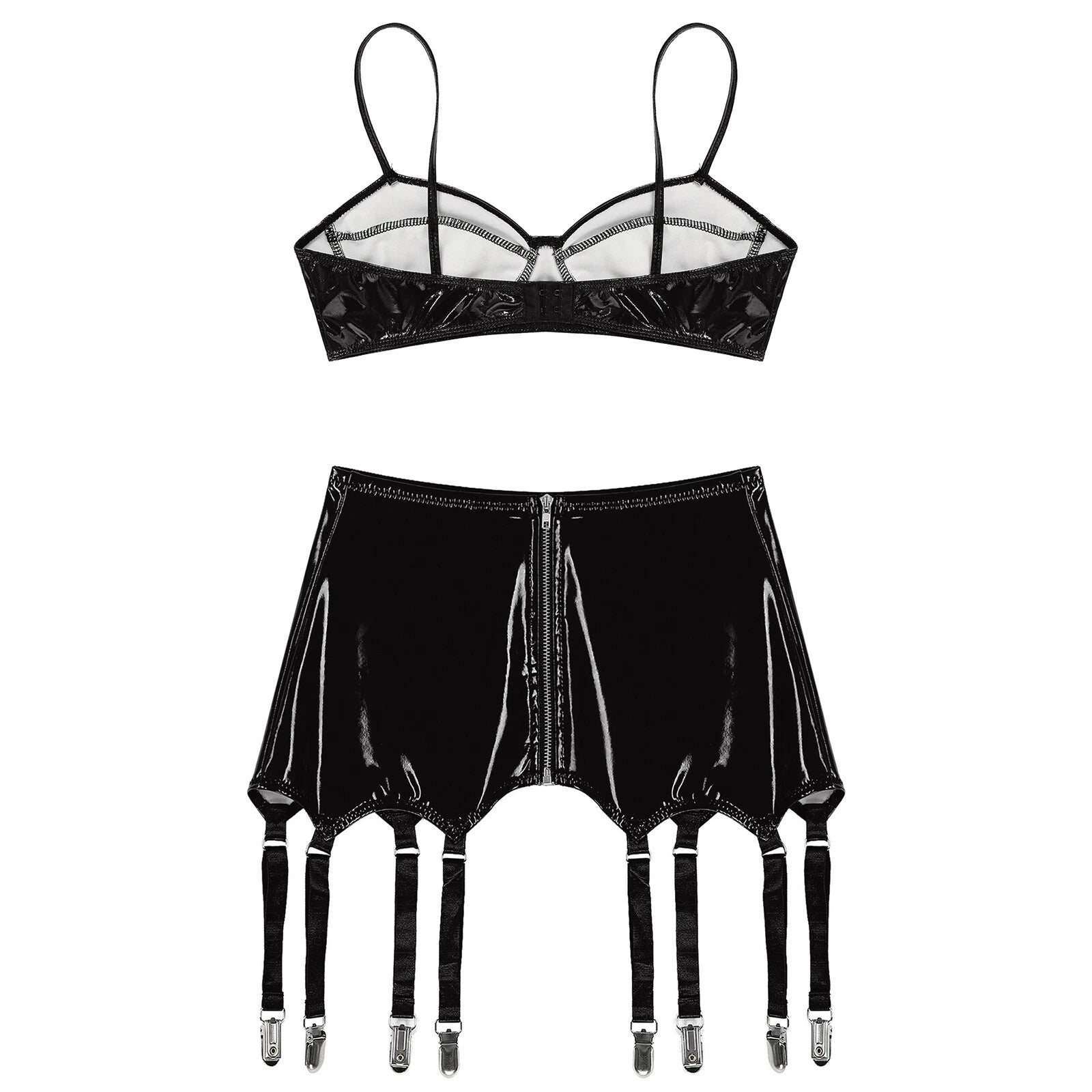 Womens Lingerie Set Metallic Crop Top Wirefree Miniskirt Unlined Nightwear Sexy