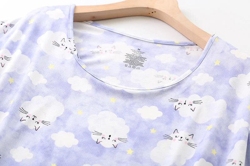 Womens Capri Set Sleepwear Pajamas Woman Sleep Nightshirt Home wear Nightwear Pj