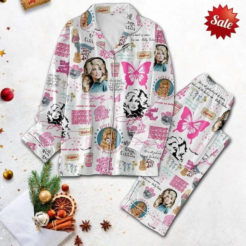 In Dolly We Trust Pajamas Set, Be A Dolly Christmas Women Pajamas, Queen Of Coun
