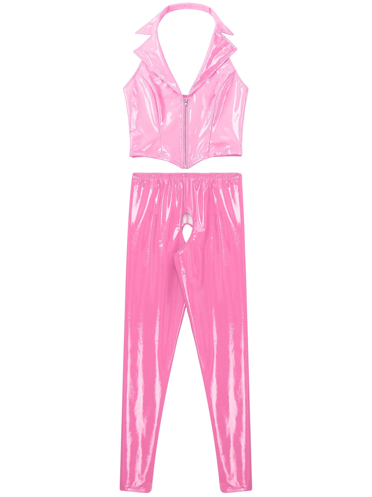 Womens Lingerie Set Crotchless Clubwear Patent Leather Catsuit Wirefree Costume