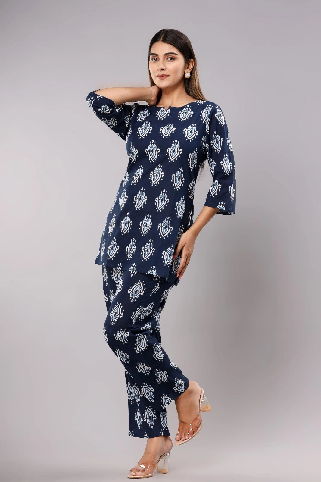 Women's 3/4 Sleeve top & Pajama Set Sleepwear Lounge Dress Night Suit Soft Comfy