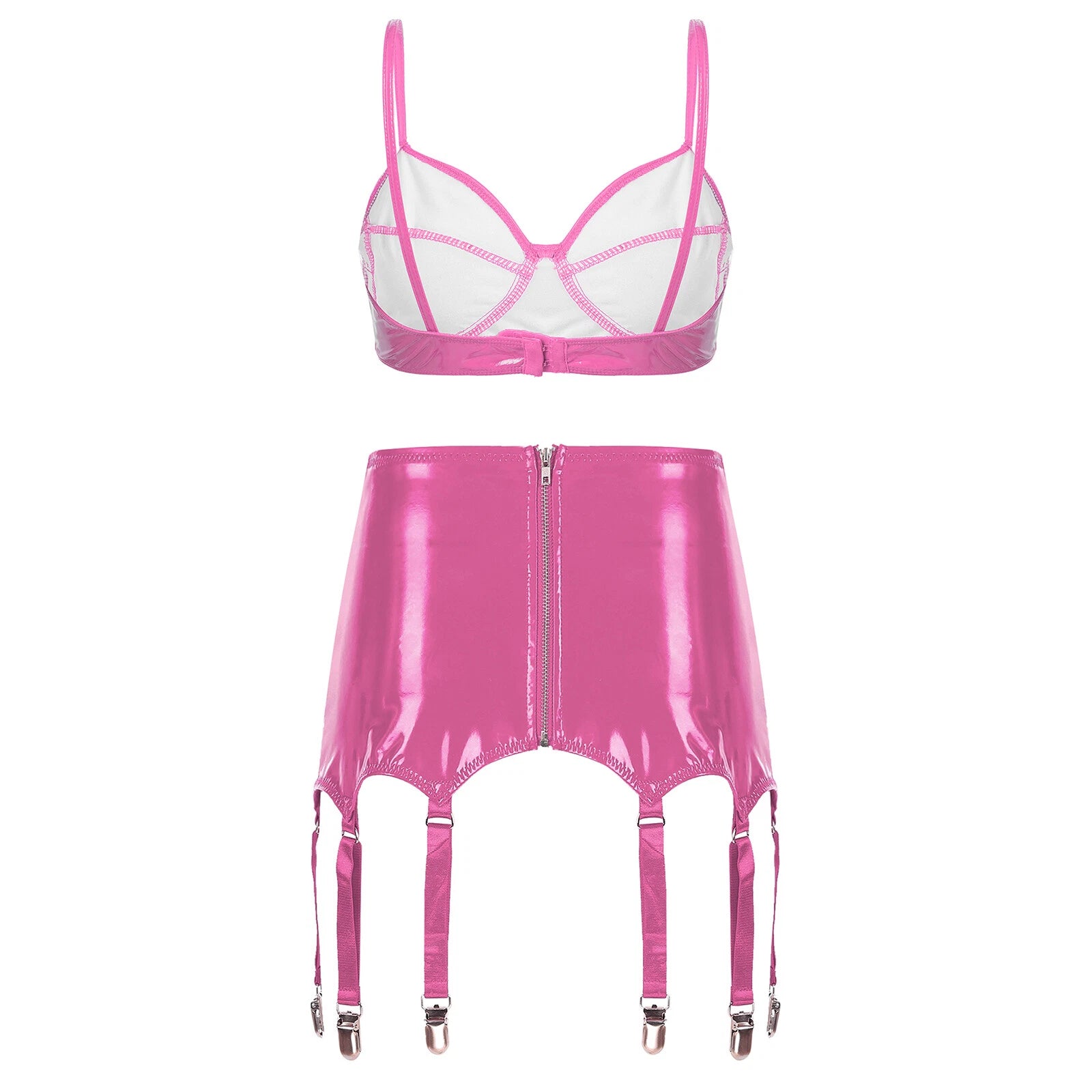 Womens Lingerie Set Metallic Crop Top Wirefree Miniskirt Unlined Nightwear Sexy