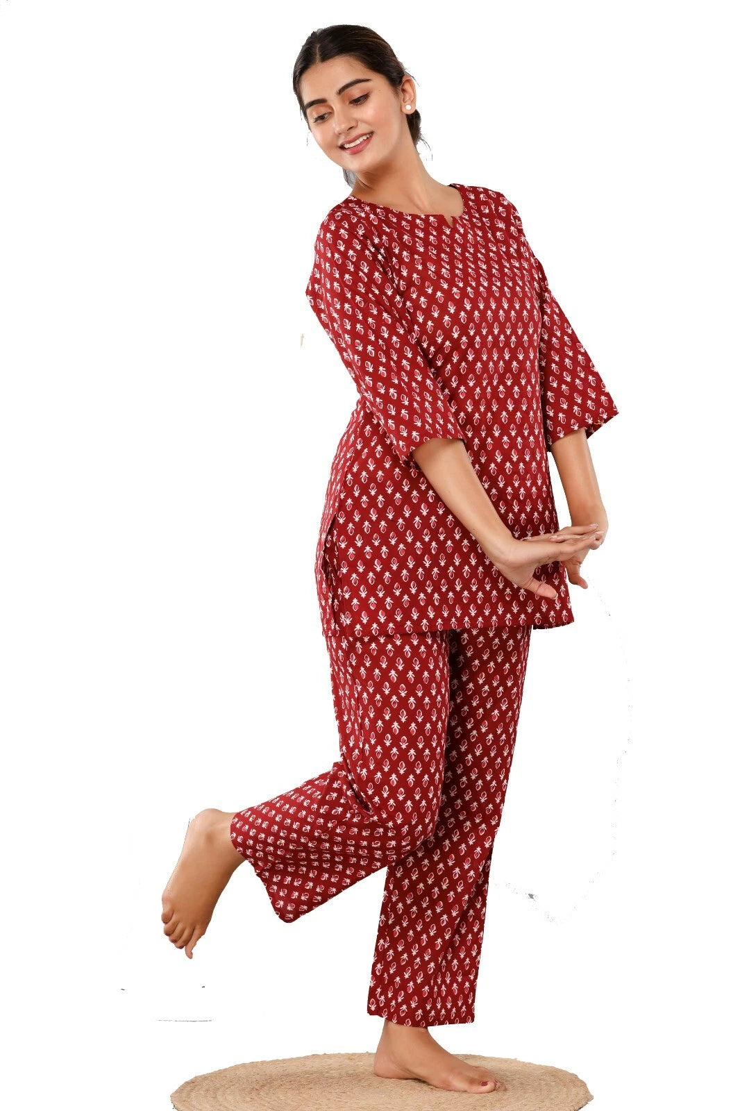 New Indian Printed Cotton Top &Pajama Set Ethnic Sleepwear/Lounge Wear/NightSuit