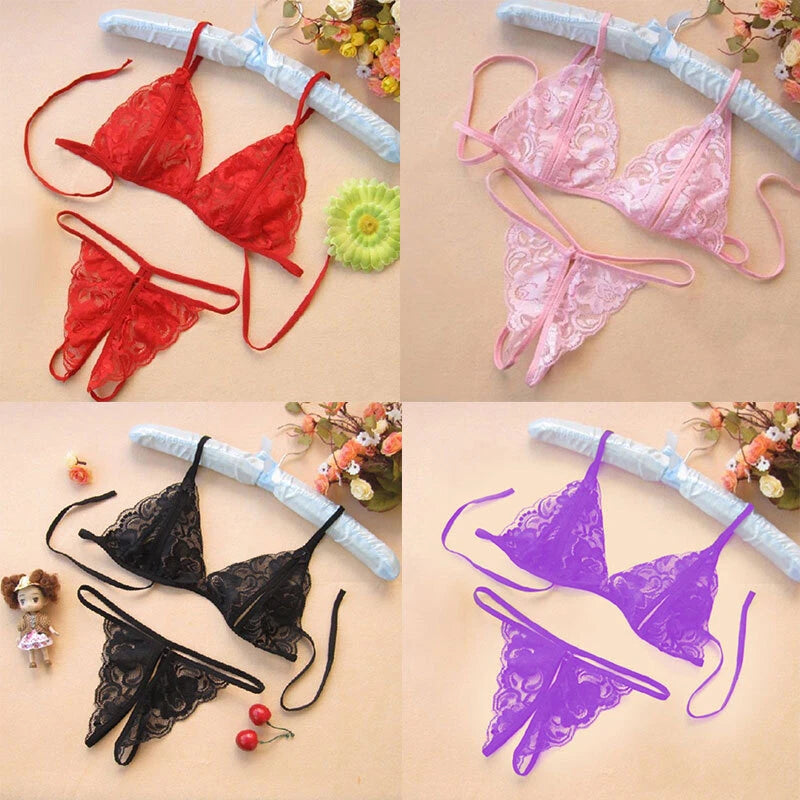 Sexy-Lingerie Nightwear Underwear G-string Babydoll Women Lace Sleepwear Set~☆