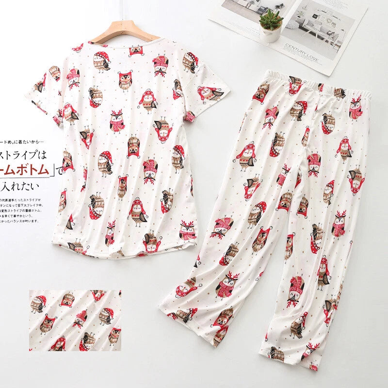 Womens Capri Set Sleepwear Pajamas Woman Sleep Nightshirt Home wear Nightwear Pj