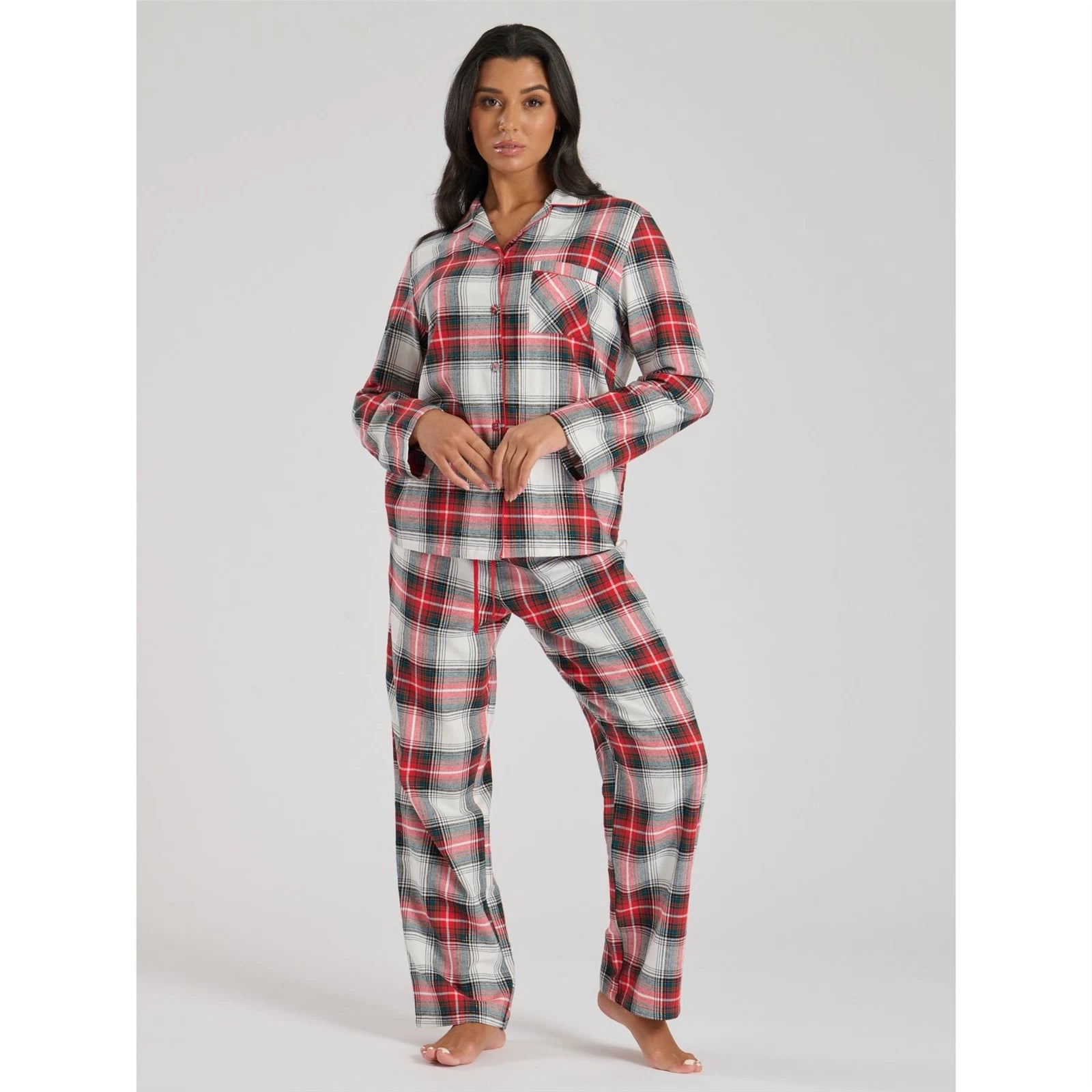 Ladies Brushed Cotton Flannel Check Pyjamas Pyjama Set Womens PJs Red Size 8-22