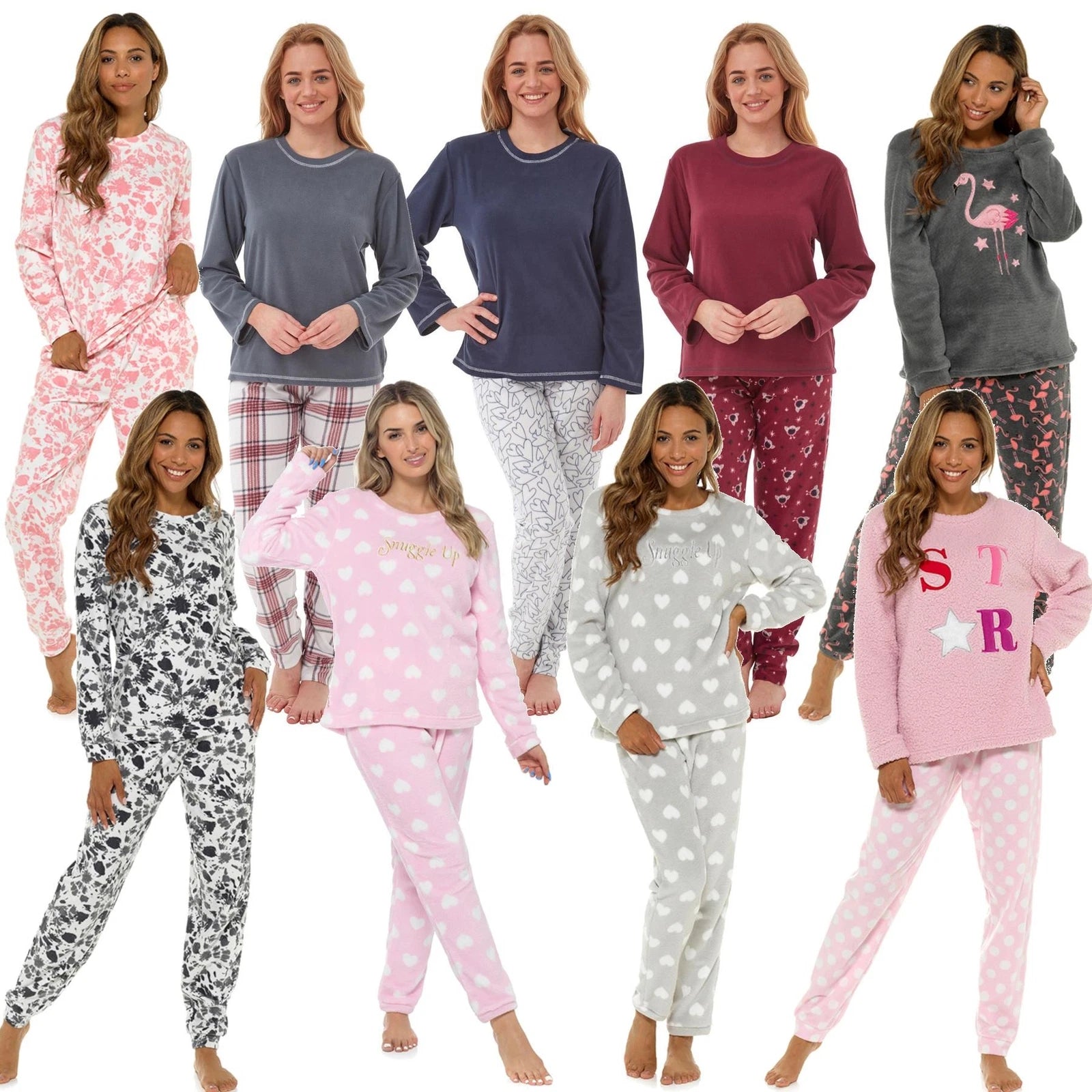 Womens/Ladies Fleece Thermal Pyjamas Pyjama PJs Winter Nightwear Set Size 8-22