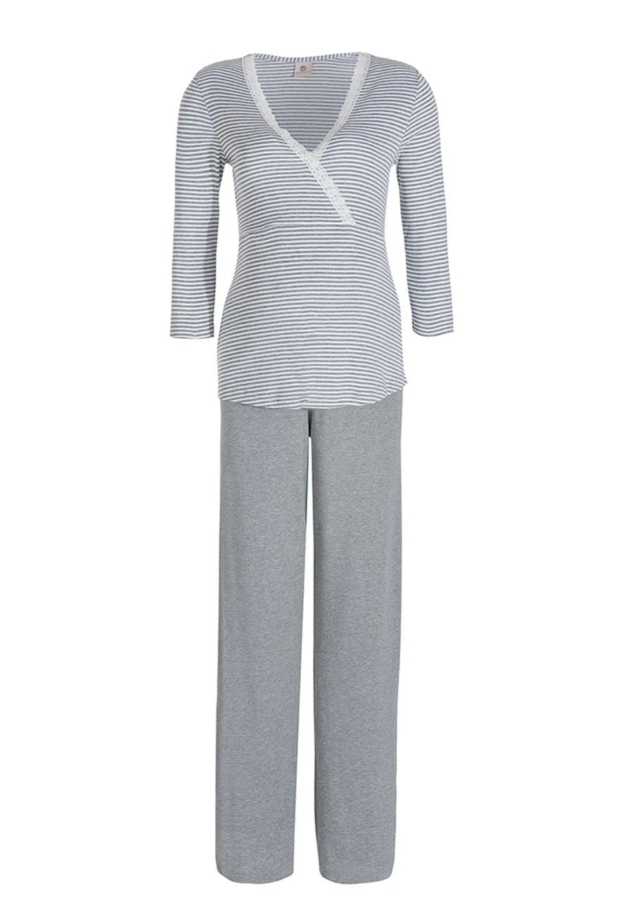 Bellybutton Maternity pregnancy pyjamas - striped blue, pink, grey maternity PJs