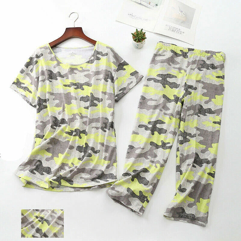 Womens Capri Set Sleepwear Pajamas Woman Sleep Nightshirt Home wear Nightwear Pj
