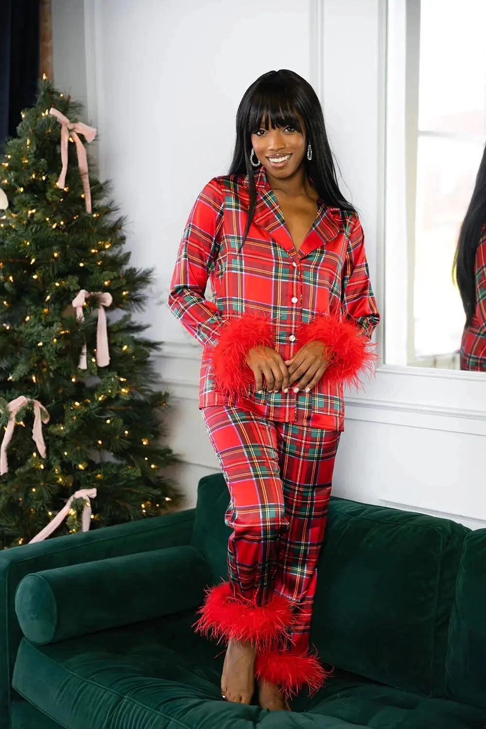 Women New Year Pajamas Set Christmas Shirt Pants Sleepwear Santa Claus Pyjamas