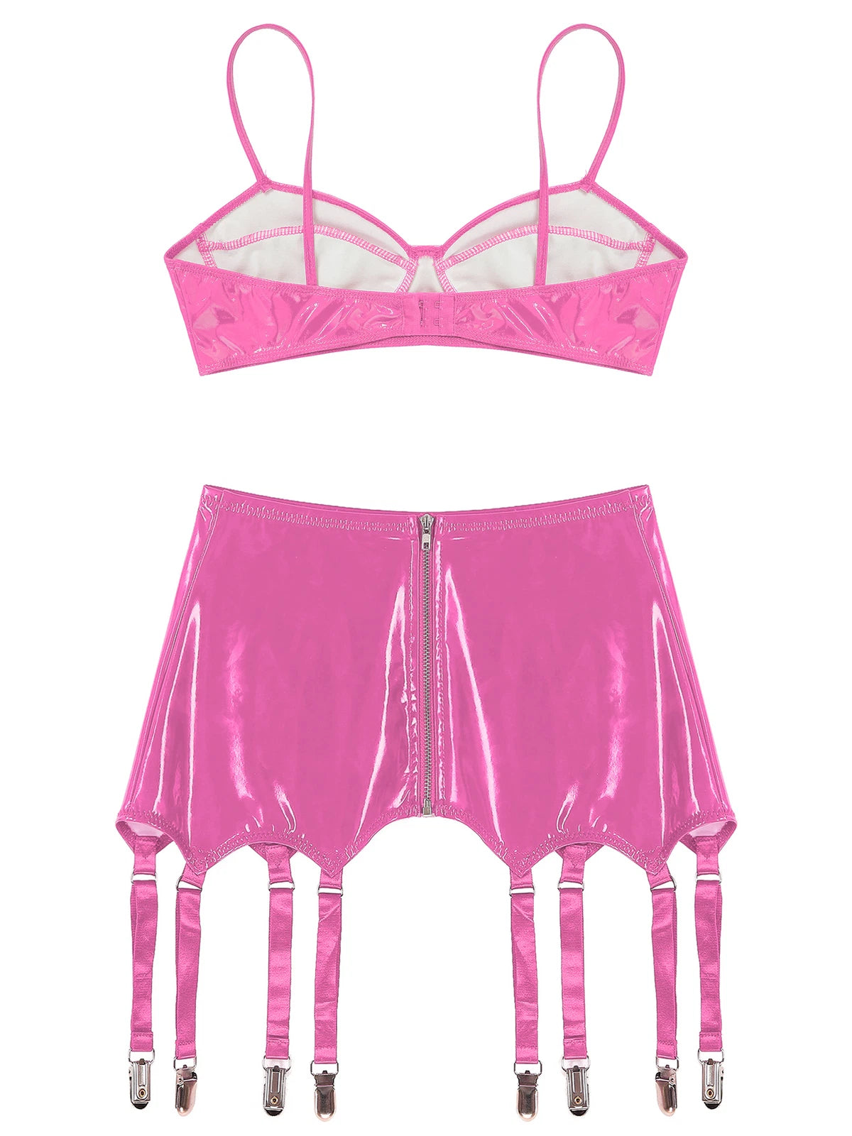 Womens Lingerie Set Metallic Crop Top Wirefree Miniskirt Unlined Nightwear Sexy