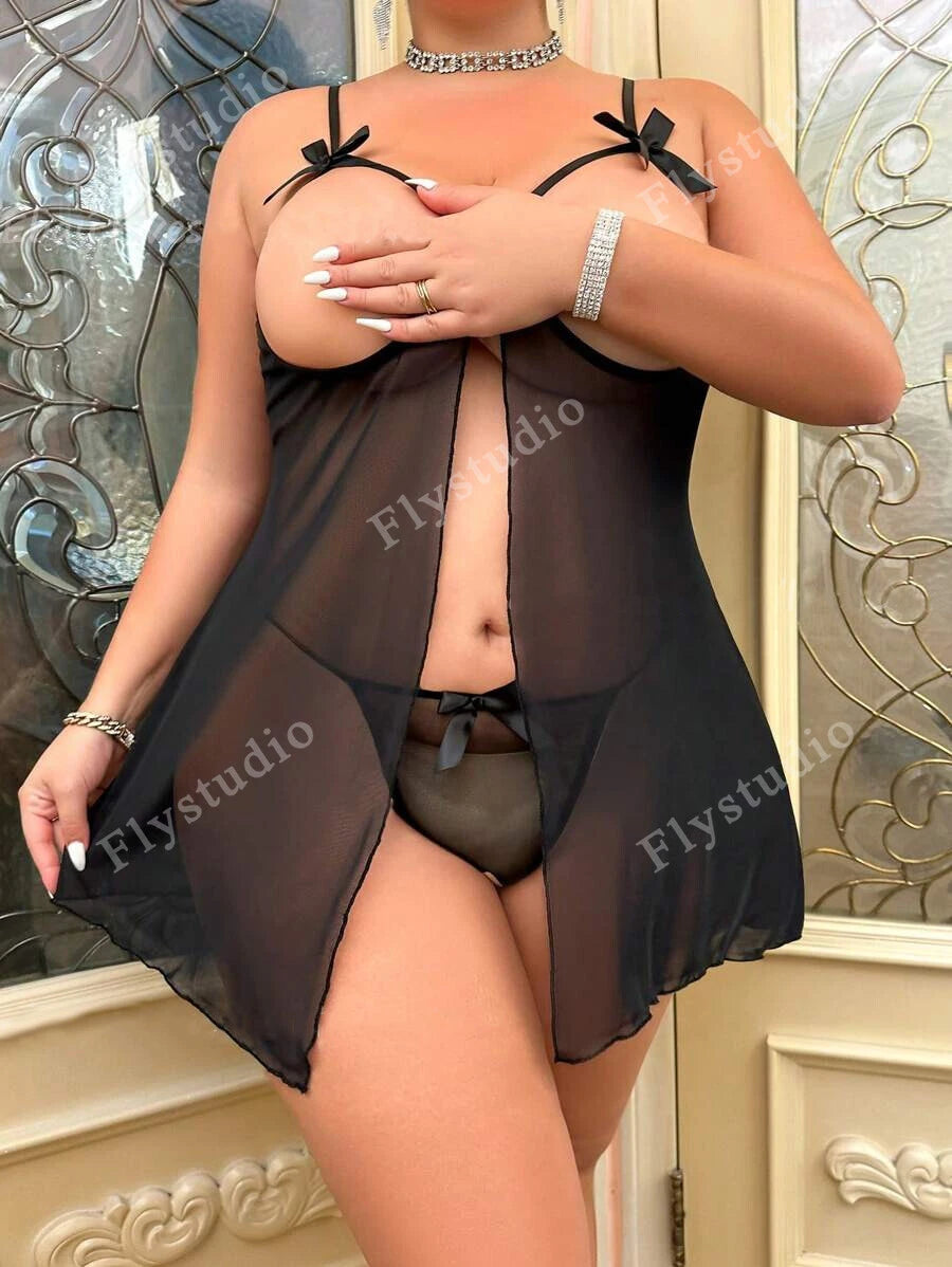 Women Sexy Lingerie See Through Babydoll Nightwear Open Cup Sleepwear G-string