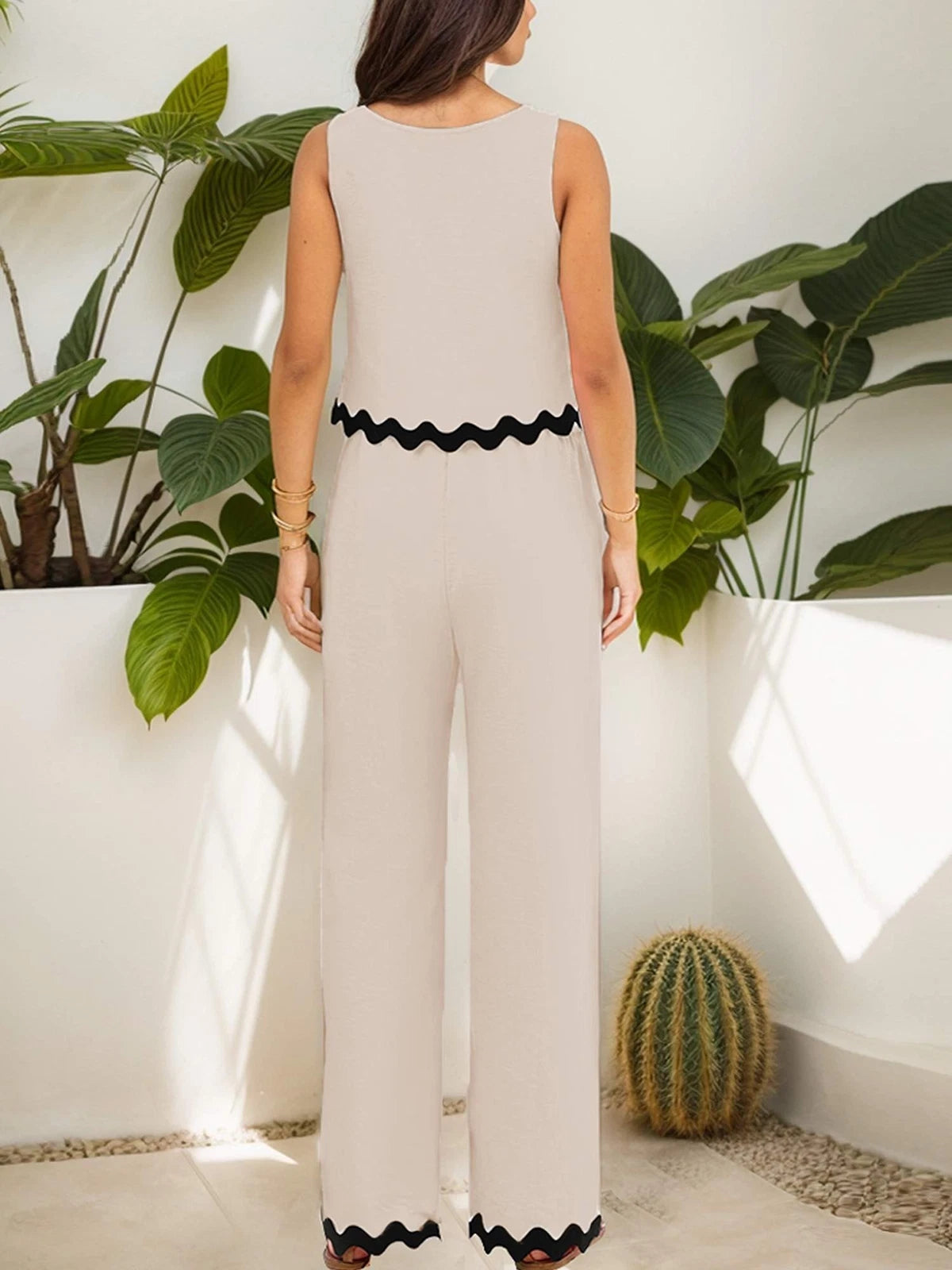 Womens Summer 2 Piece Outfits Sleeveless Tank Top Wide Leg Pants Sets Tracksuit