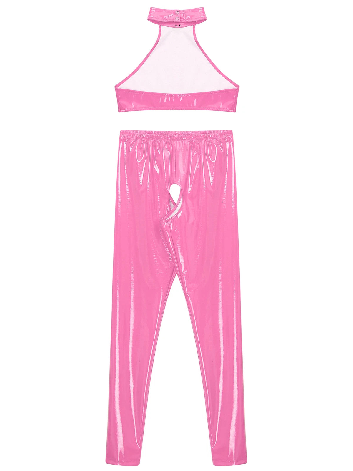 Womens Lingerie Set Crotchless Clubwear Patent Leather Catsuit Wirefree Costume