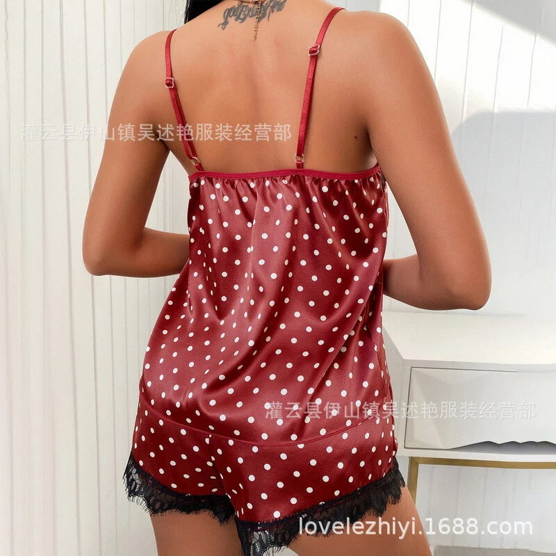 Ladies Eyelashes Lace Decorative Prints Satin Suspenders Sleepwear Loungewear