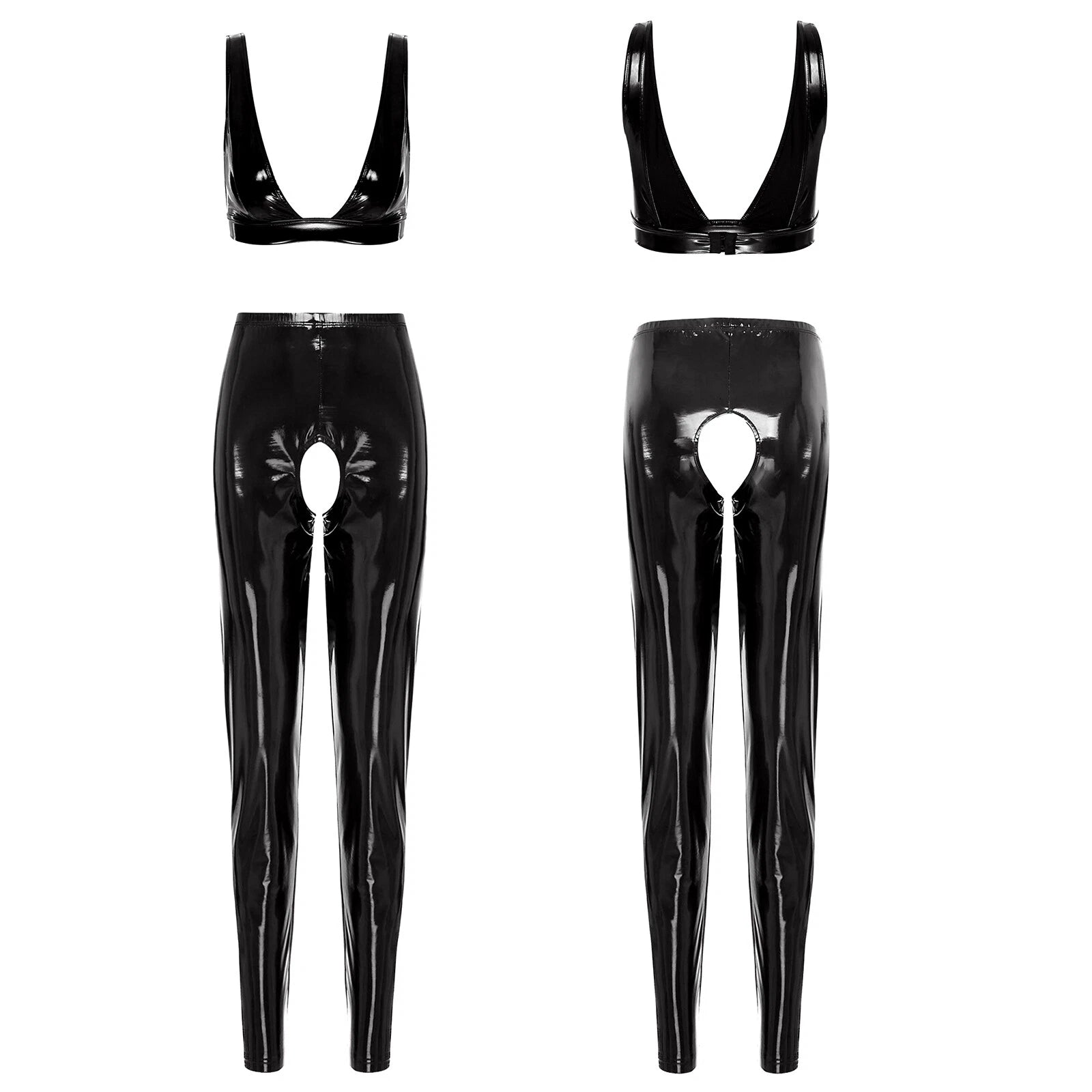 Womens Catsuit Crotchless Nightwear Costume Lingerie Set Bralette Clubwear Bra