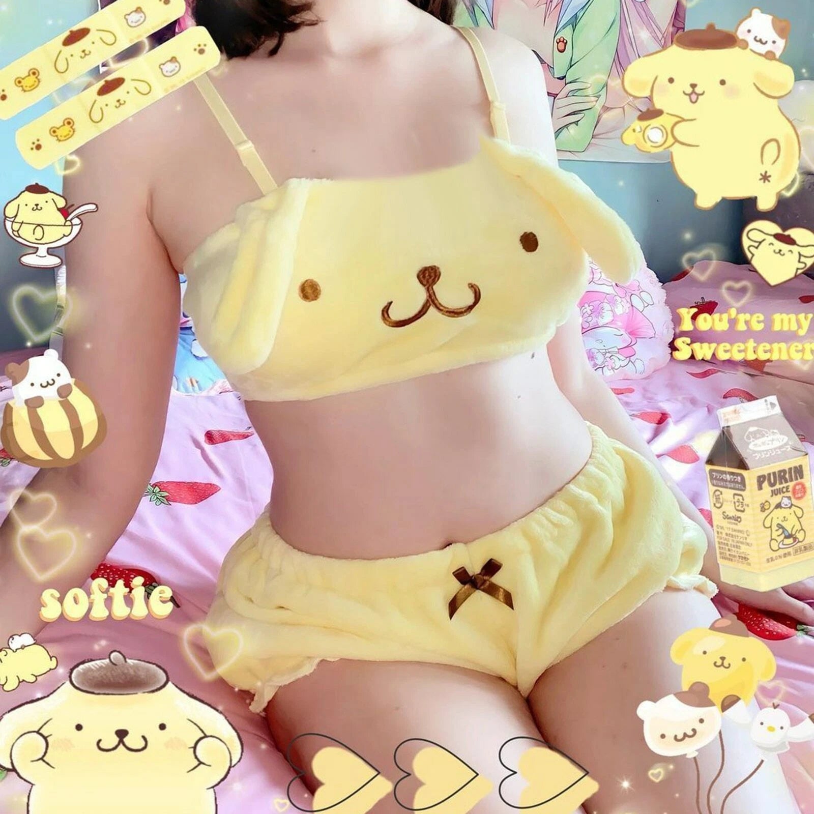 Pom Pom Purin Top Shorts Women's Underwear Set Pajamas Costume suit christmas