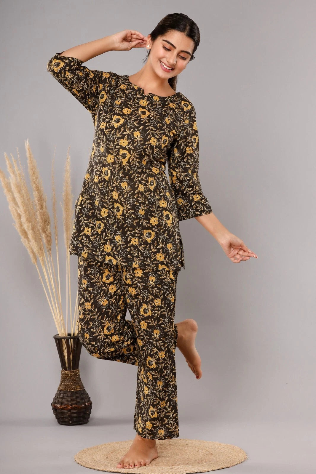 New Indian Printed Cotton Top &Pajama Set Ethnic Sleepwear/Lounge Wear/NightSuit