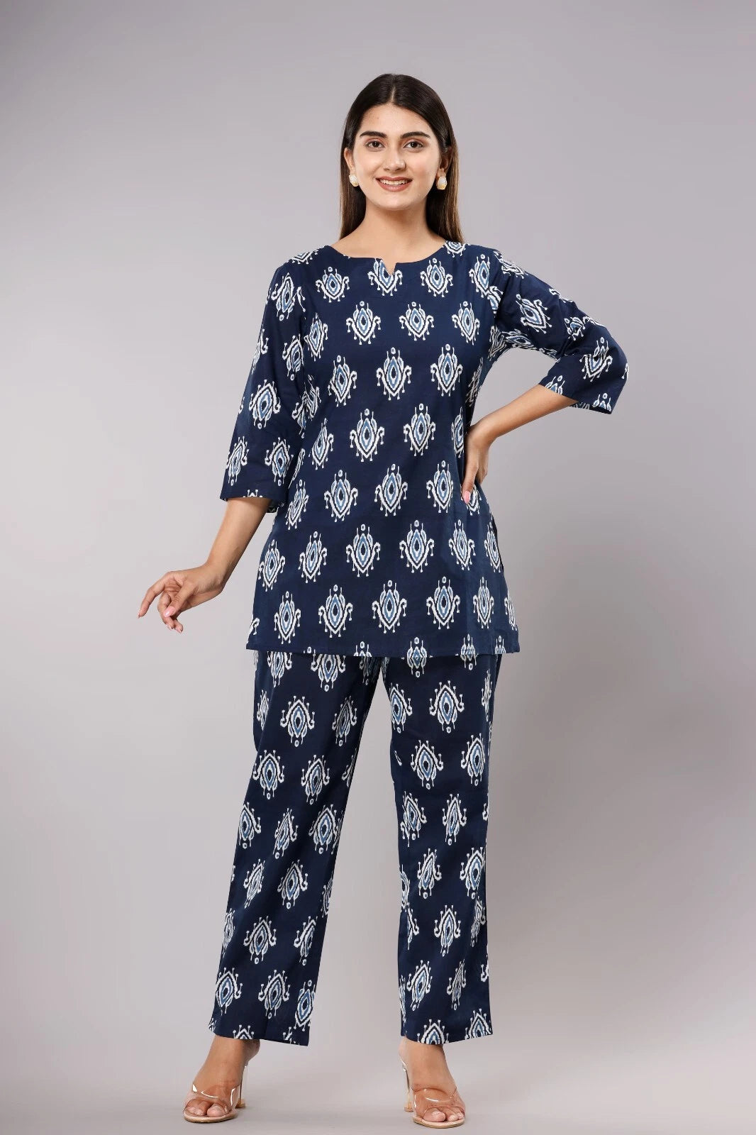 Women's 3/4 Sleeve top & Pajama Set Sleepwear Lounge Dress Night Suit Soft Comfy