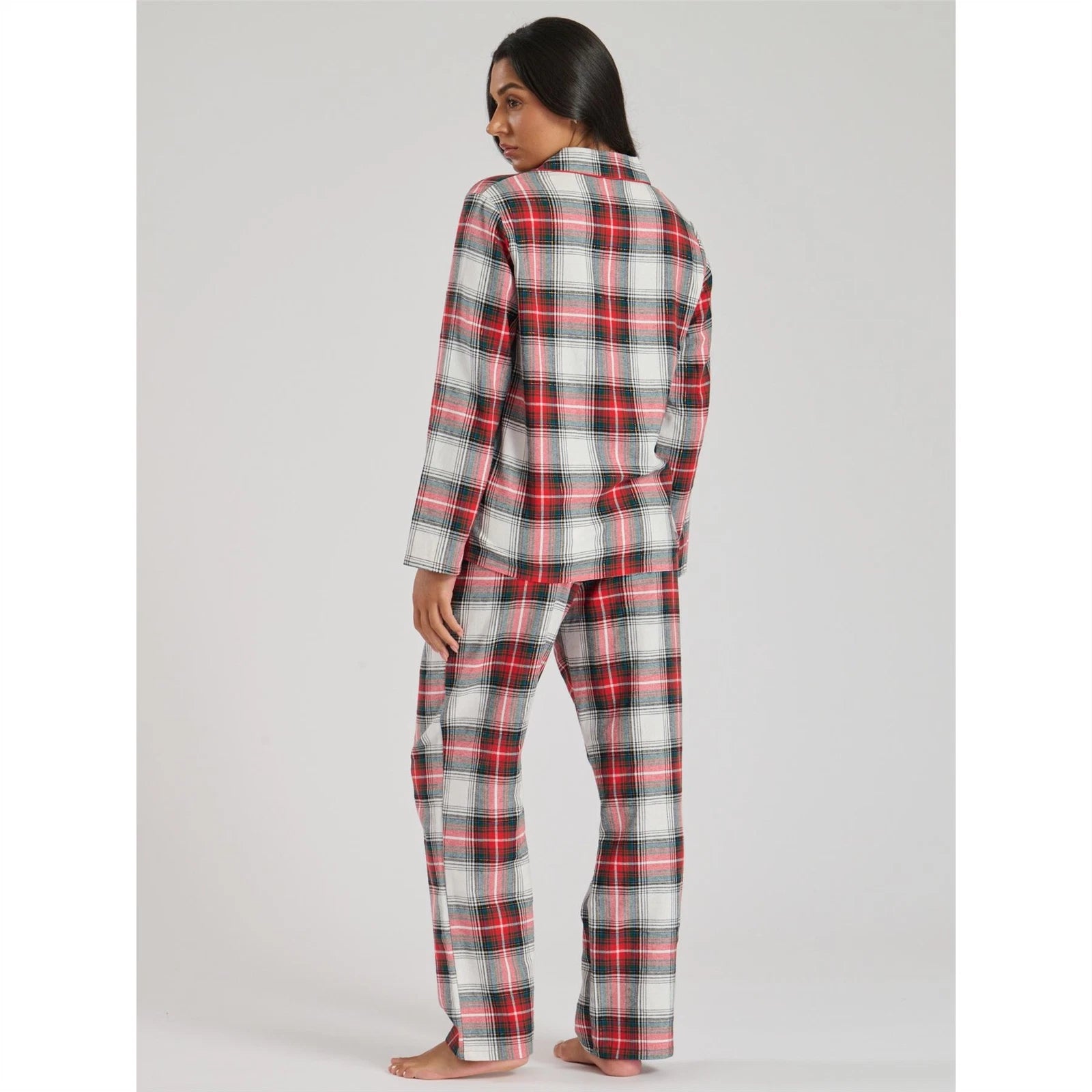Ladies Brushed Cotton Flannel Check Pyjamas Pyjama Set Womens PJs Red Size 8-22