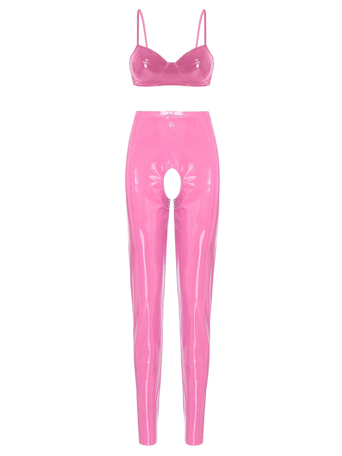 Womens Lingerie Set Crotchless Clubwear Patent Leather Catsuit Wirefree Costume