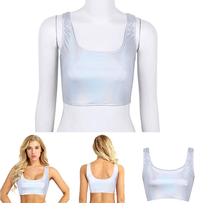 Womens Lingerie Set Metallic Crop Top Wirefree Miniskirt Unlined Nightwear Sexy
