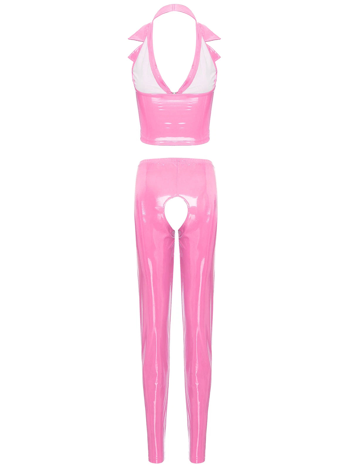 Womens Lingerie Set Crotchless Clubwear Patent Leather Catsuit Wirefree Costume