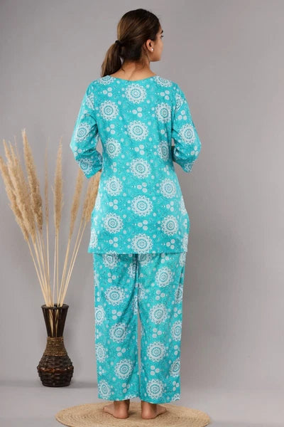 New Indian Printed Cotton Top &Pajama Set Ethnic Sleepwear/Lounge Wear/NightSuit