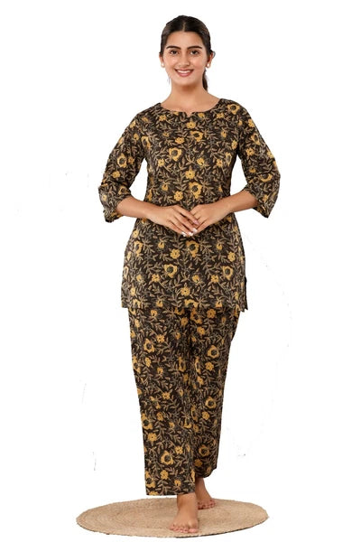 New Indian Printed Cotton Top &Pajama Set Ethnic Sleepwear/Lounge Wear/NightSuit