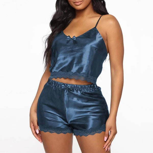Womens Sexy Satin Silk Lace Lingerie Set Cami Tops Shorts Babydoll Nightwear US