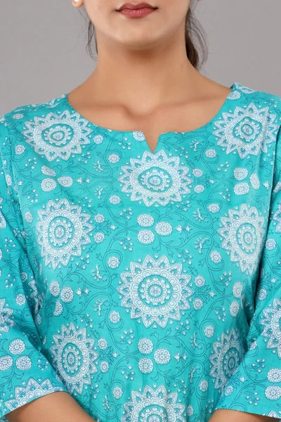 New Indian Printed Cotton Top &Pajama Set Ethnic Sleepwear/Lounge Wear/NightSuit