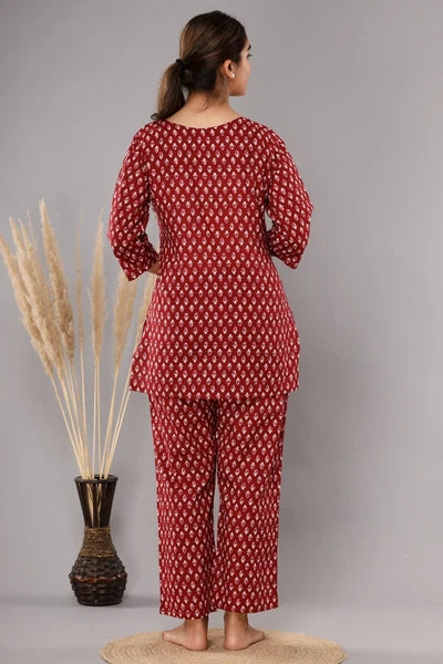 New Indian Printed Cotton Top &Pajama Set Ethnic Sleepwear/Lounge Wear/NightSuit