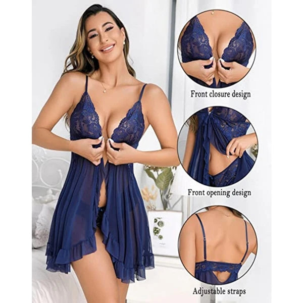 Women Lace Babydoll Lingerie Sexy Chemise G-string Set Nightie Bridal Nightdress