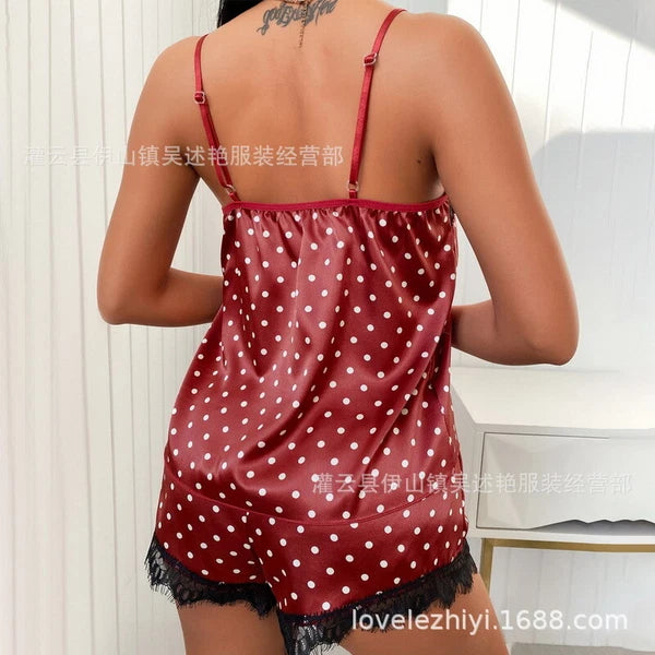 Ladies Eyelashes Lace Decorative Prints Satin Suspenders Sleepwear Loungewear