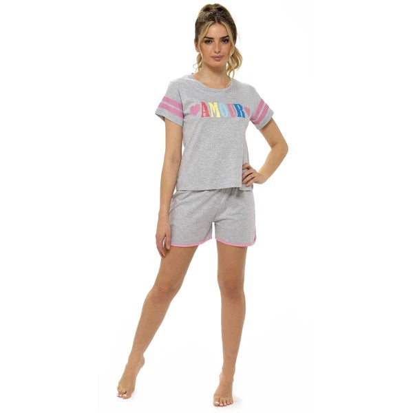 Ladies Jersey Cotton Pyjamas Womens Short Sleeve Summer PJ Vest Shorts Set
