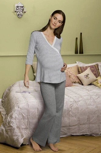 Bellybutton Maternity pregnancy pyjamas - striped blue, pink, grey maternity PJs