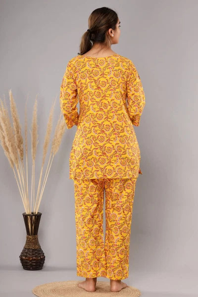 New Indian Printed Cotton Top &Pajama Set Ethnic Sleepwear/Lounge Wear/NightSuit