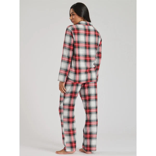Ladies Brushed Cotton Flannel Check Pyjamas Pyjama Set Womens PJs Red Size 8-22