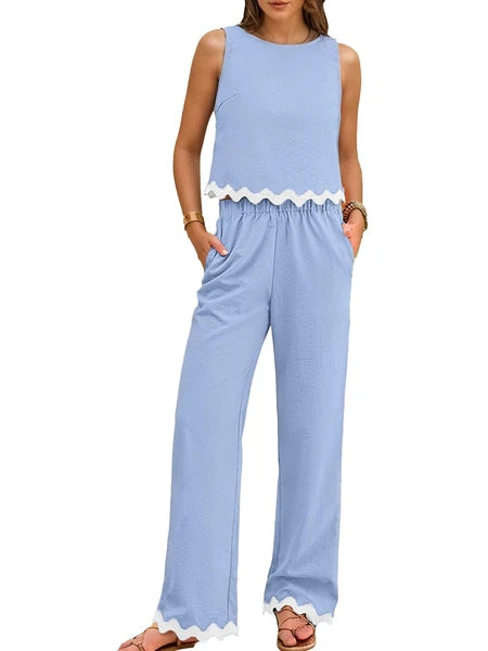Womens Summer 2 Piece Outfits Sleeveless Tank Top Wide Leg Pants Sets Tracksuit