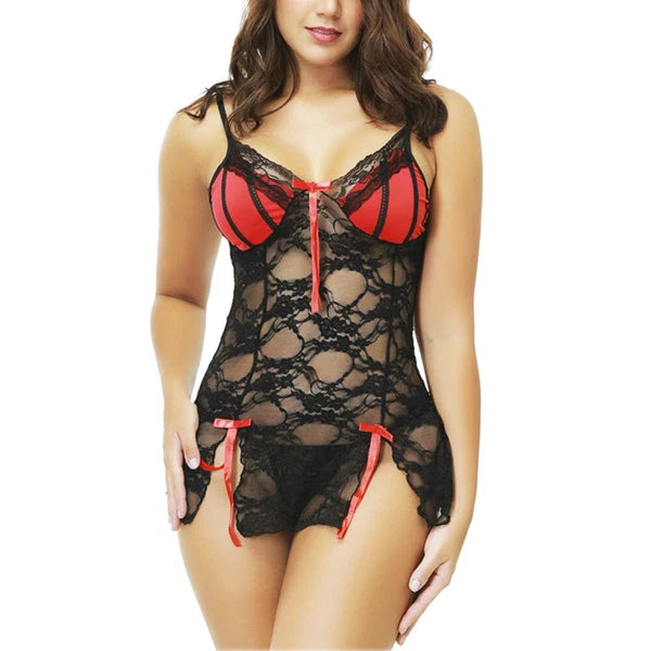 Women Lace Sexy Lingerie Nightwear Sleepwear Babydoll Pajamas Dress G-String Set