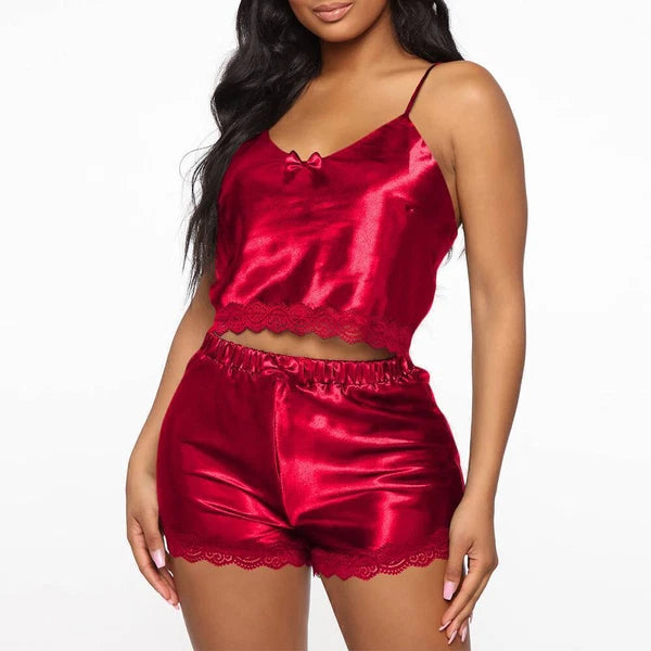 Womens Sexy Satin Silk Lace Lingerie Set Cami Tops Shorts Babydoll Nightwear US