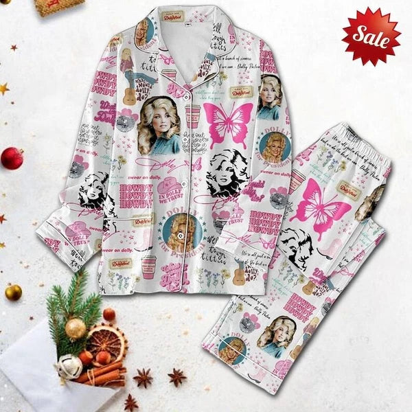 In Dolly We Trust Pajamas Set, Be A Dolly Christmas Women Pajamas, Queen Of Coun