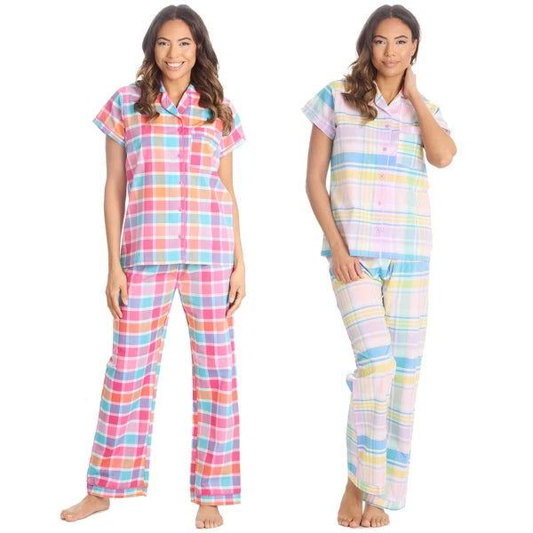 Womens/Ladies Pyjamas Yarn Dyed Woven Check Pyjama Set PJs Size 8-22